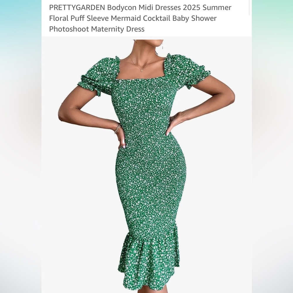 Green Floral Smocked Bodycon Mermaid Dress